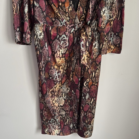 NEW REBECCA TAYLOR Snakeskin Print Silk Wrap Dress 12 - Picture 7 of 16